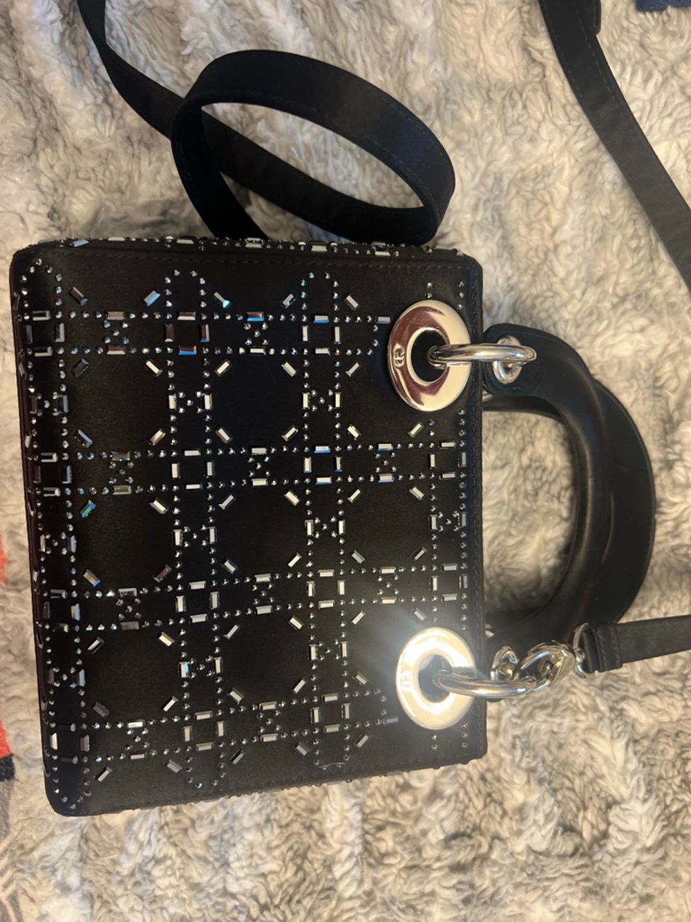 Mini Lady Dior Bag Black Strass Cannage Satin - Picture 5 of 11